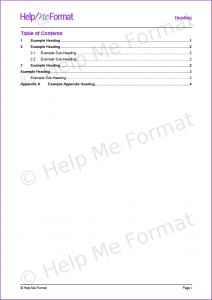 Table of Contents (TOC) Example - Entries update based on headings with appropriate styles applied