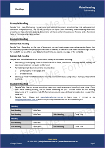 Document Formatting Example – For Contractors - With customised styles and template
