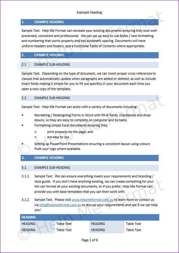 Document Formatting Example – For Consultants – With customised styles and template