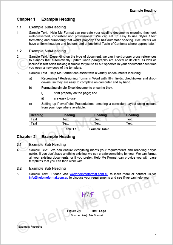 Document Formatting Example – For Consultants – With customised styles and template, as well as incrementing Figure and Table Numbers