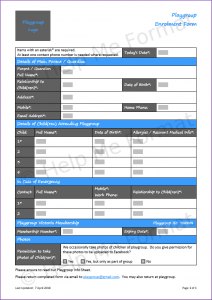 Form Example – For Playgroup - With fill-in fields and checkboxes