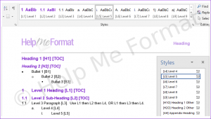 Customised Styles Example - A snapshot of formatting styles available