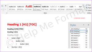 Customised Styles Example - For Consultants - A snapshot of formatting styles available