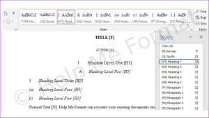 Customised Styles Example - For Legal - A snapshot of formatting styles available, in line with the Australian Guide to Legal Citation