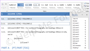 Customised Styles Example – For Consultants – A snapshot of formatting styles available, meeting the client's specific needs