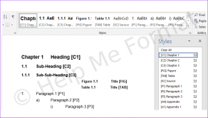 Customised Styles Example – For Consultants – A snapshot of formatting styles available, meeting client's specific needs