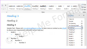 Customised Styles Example – For Playgroup – A snapshot of formatting styles available