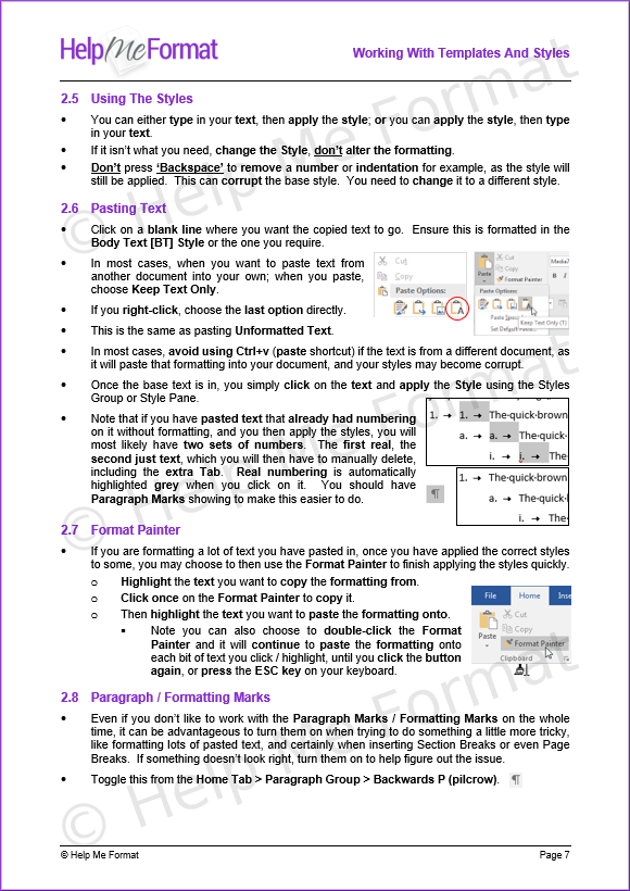 Training Material Example - Snapshot from HMF Working With Templates And Styles material provided with customised styles and templates
